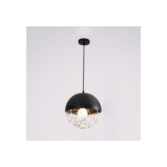 Diseño hueco Metal Sphere Pendse Light Fixture 1 Bulbo Contemporánea Luz suspendida en negro/negro
