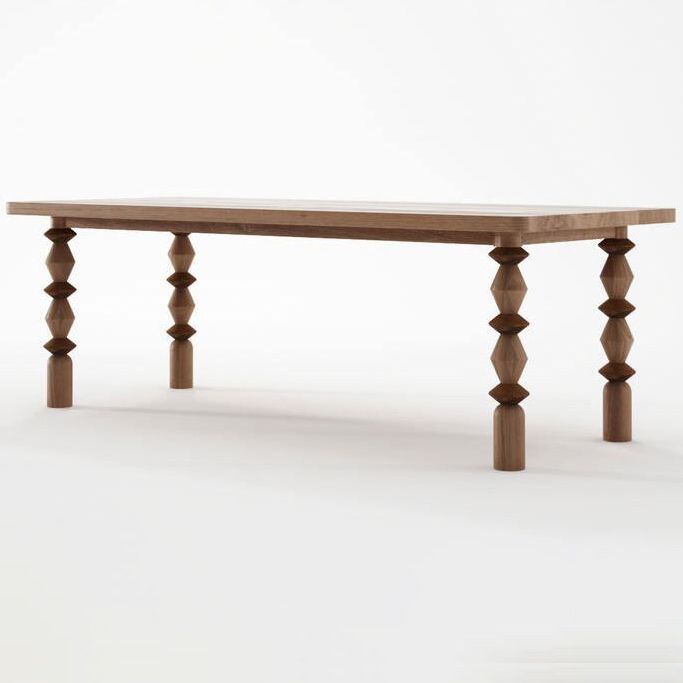 Rectangle Casual Dining Table Solid Wood Fixed Table with 4 Legs