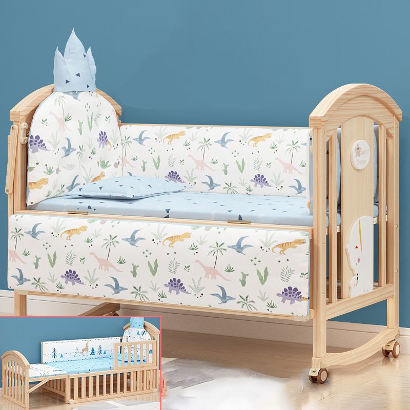 Brown Farmhouse Nursery Crib Pattern Wood Nursery Bed with Storage