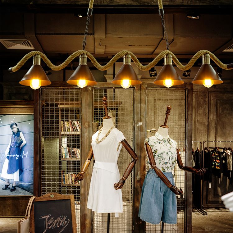 Corda di canapa a corda industriale di illuminazione dell'isola luci a ciondolo nero lineare per sala da pranzo