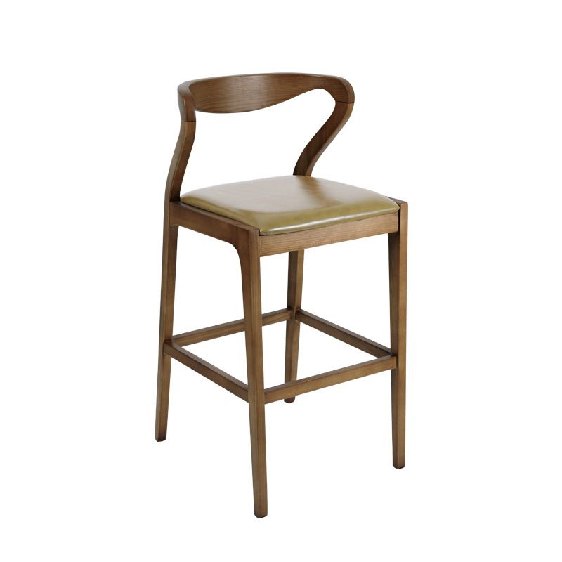 Industrial Bar-stool Square Seat Counter Bar Stool with Wooden Legs for Home