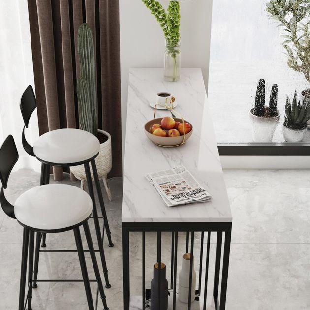 Contemporary Metal Frame Bar Dining Table Rectangle Bar Table with Storage