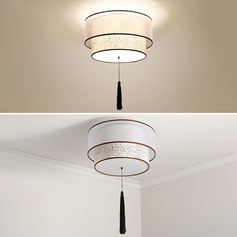 Geometric Living Room Flush Mount Ceiling Light Fixture Fabric Modern Flush Mount Lamp in White