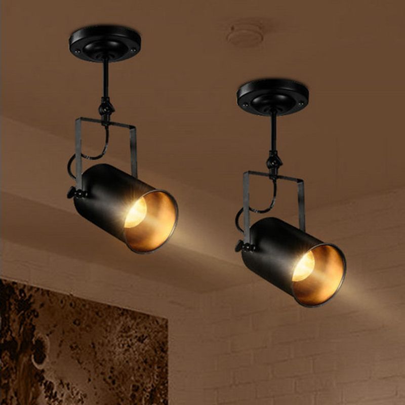 Farmhouse Cylindrical Sconce Lighting 1-Light Iron Wall Lamp Fixture in Black with Adjustable Handle