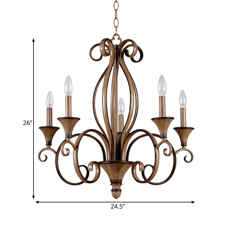 Metalen houten hanglampverlichting wervelde arm 5 lichten platteland kroonluchter lamp