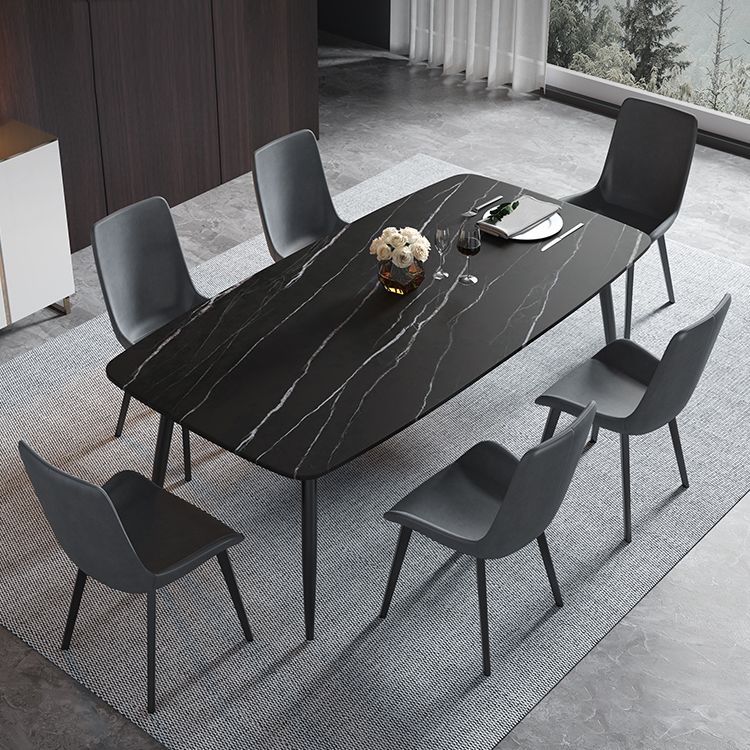 Mesa de comedor de piedra sinterizada 4 Piernas Mesa de rectángulo de base de acero de carbono negro para el hogar