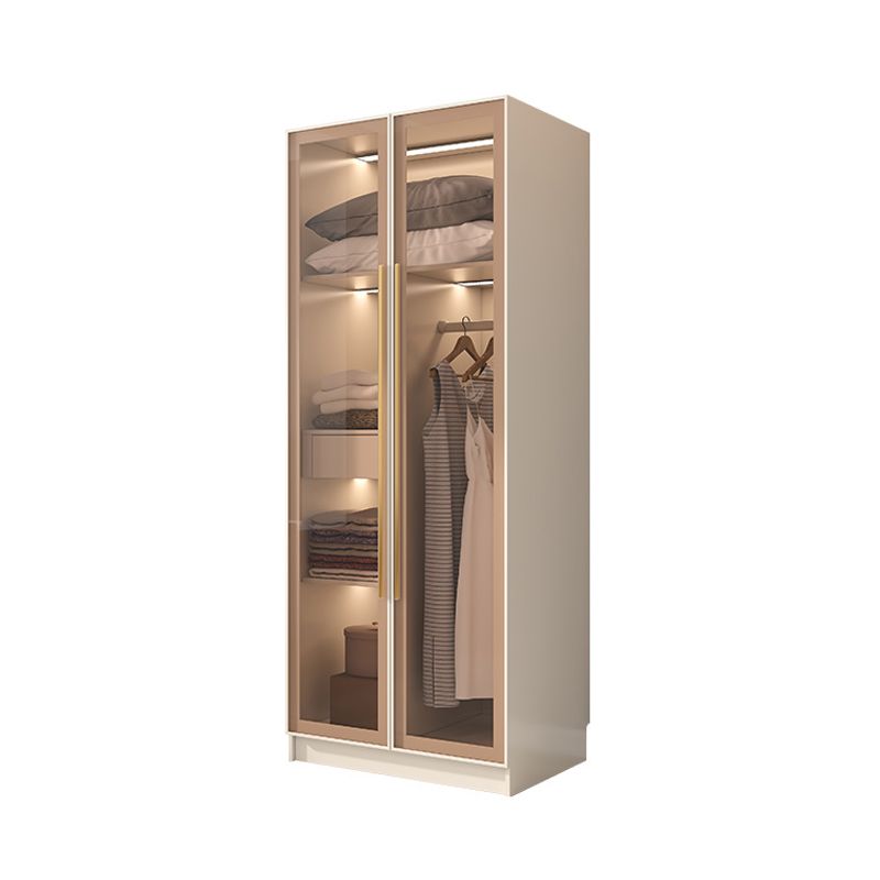 Glass and Wood Wardrobe Cabinet with Shelves Modern Wardrobe Closet