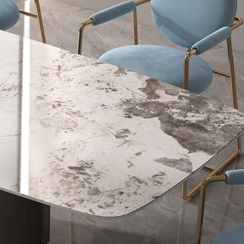 Industrial Double Pedestal Dining Table Rectangle Stone Top Dining Room Table