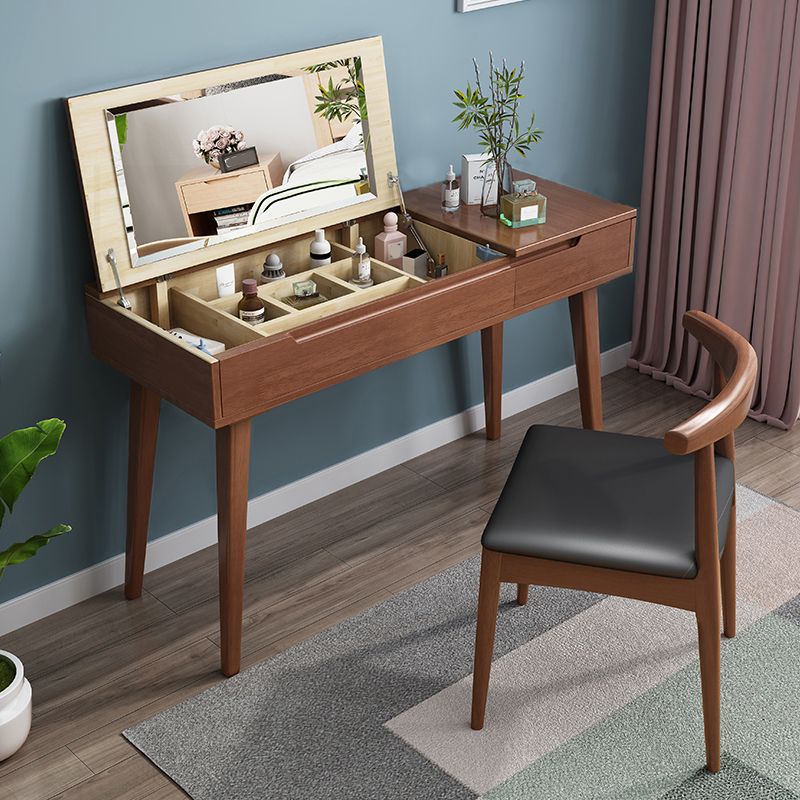 Scandinavian Solid Wood Vanity Makeup Table Set 1 Drawer Flip-Top Dressing Table