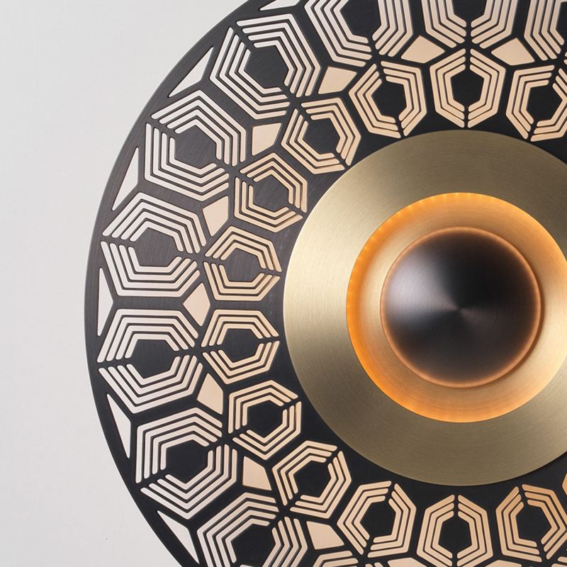 LED Metal Flush Wall Sconce Colonialist Brass Circular Porch Wall Mount Light Fixture