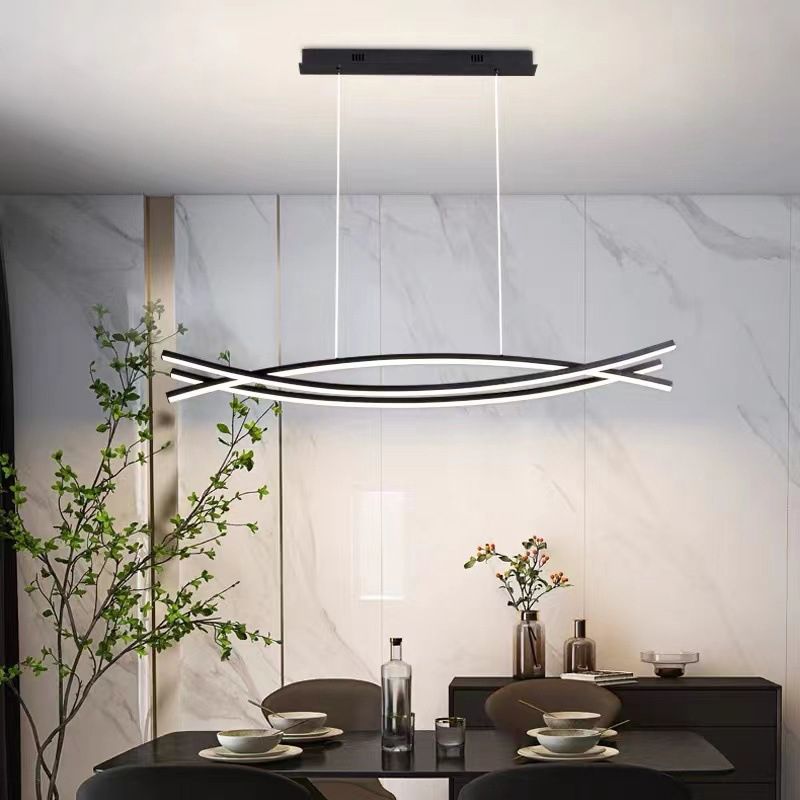 Modern Curved Hanging Island Light Metal LED Dining Room Island Ceiling Light