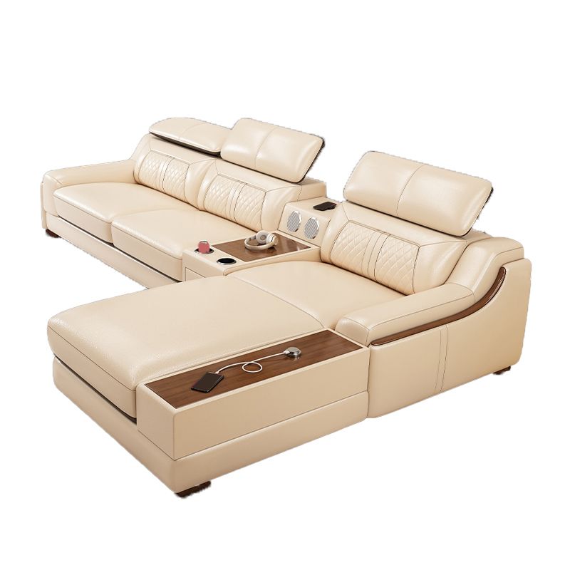 Contemporary Genuine Leather Stain-Resistant Sloped Arms Sofa & Chaise