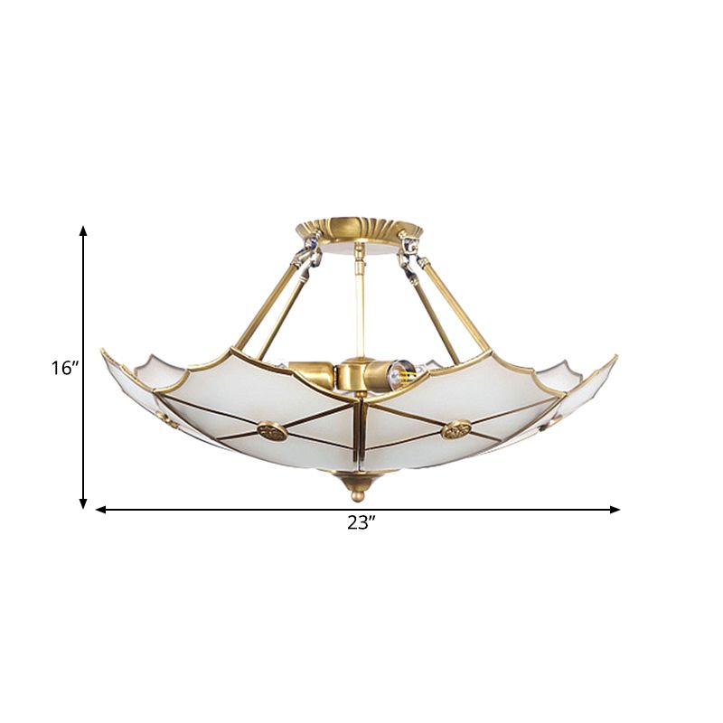 Umbrella Semi Flush Mount Tradition Metal Brass 3 Bulbs Ceiling Light Fixture for Hallway