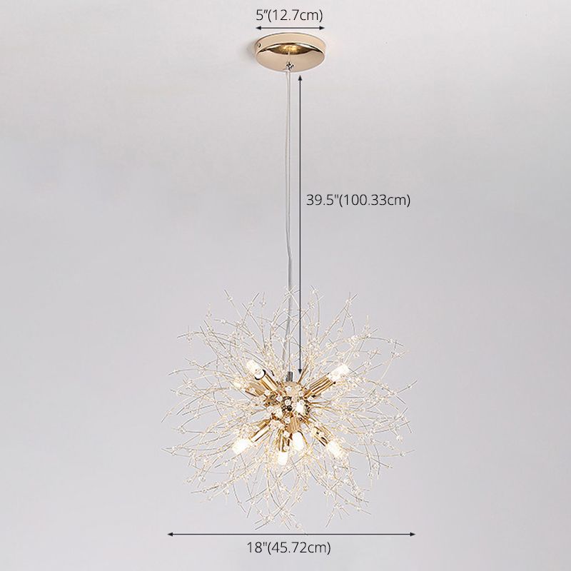 17,7 pollici largo dente di leone di cristallo appeso a 8 luci lampada in acciaio inossidabile in acciaio inossidabile per soggiorno camera da letto