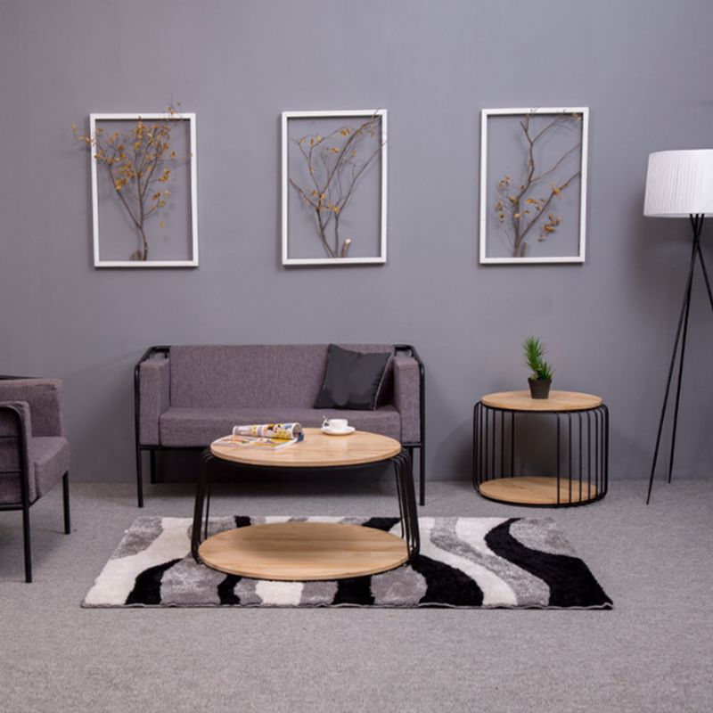 Nordic Solid Wood Round Coffee Cocktail Table with Floor Shelf