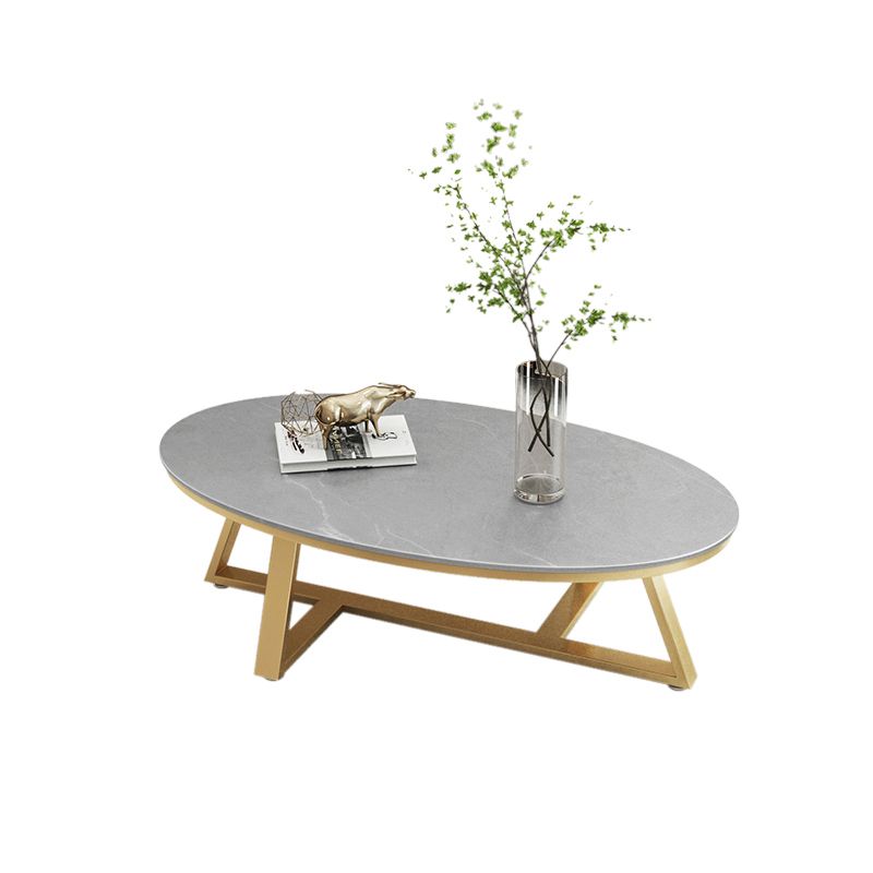Glam Elliptical Slate Coffee Table 26.2" H Cross Legs Cocktail Table