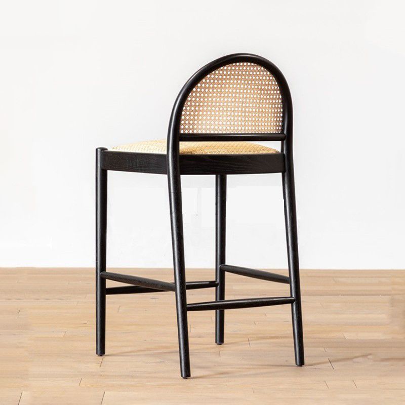 Contemporary Solid Wood Bar Stool Wicker Bar Stool with Footrest