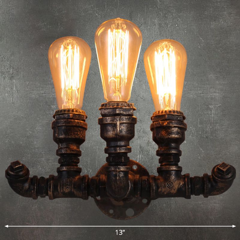Plumbing Pipe Iron Wall Lighting Antique 3 Bulbs Restaurant Wall Mount Light in Bronze