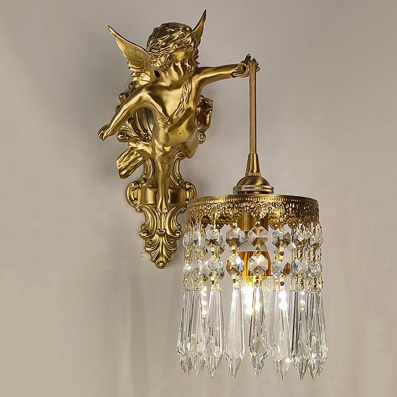 Modern Style Wall Lamp Crystal 1 Light Sconces in Gold for Bedroom