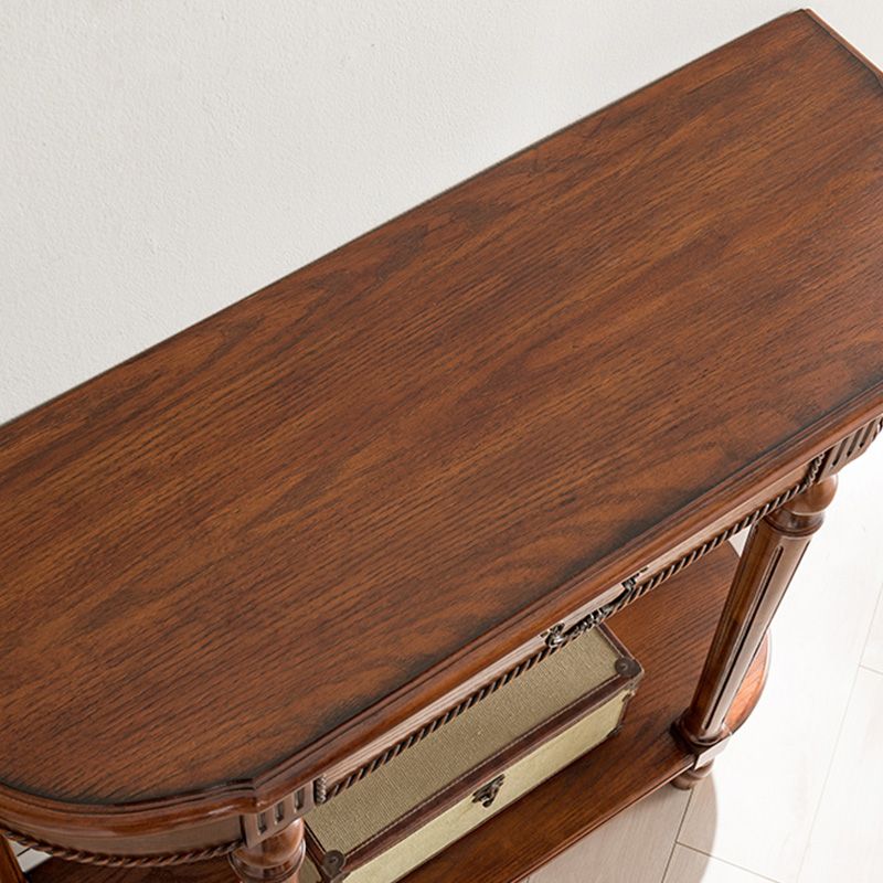 Mid-Century Modern Solid WoodTable, 35.43" H Console Accent Table in Brone