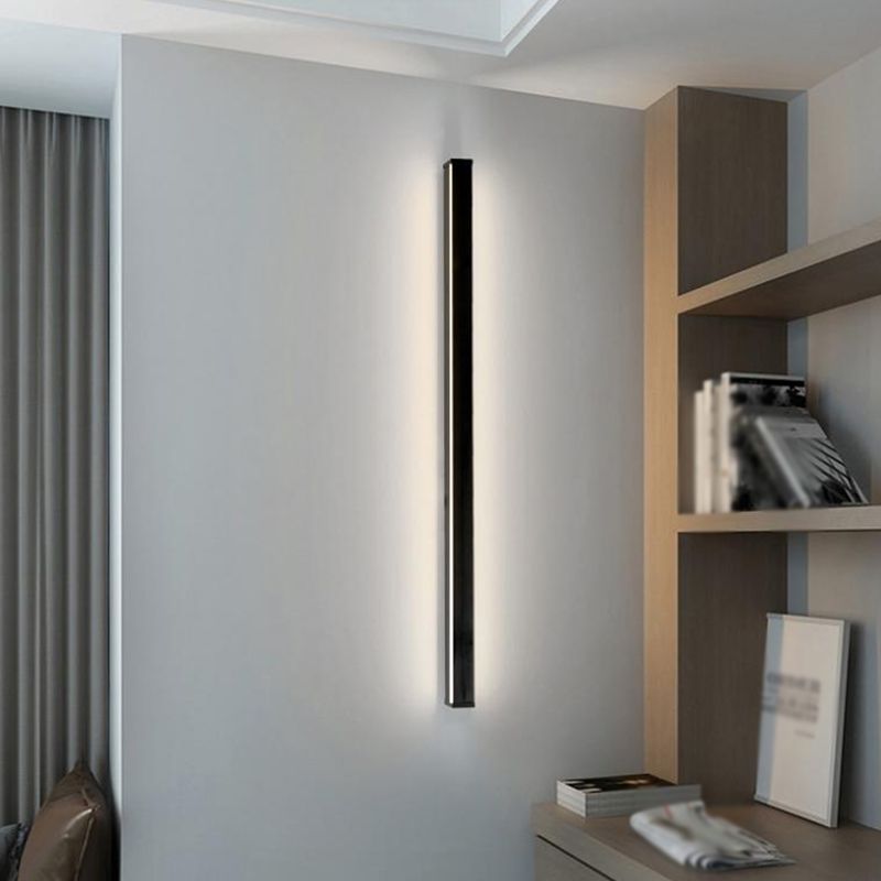 1 Light Linear Wall Mounted Lamps Modern Style Metal Wall Sconce Lights in Black