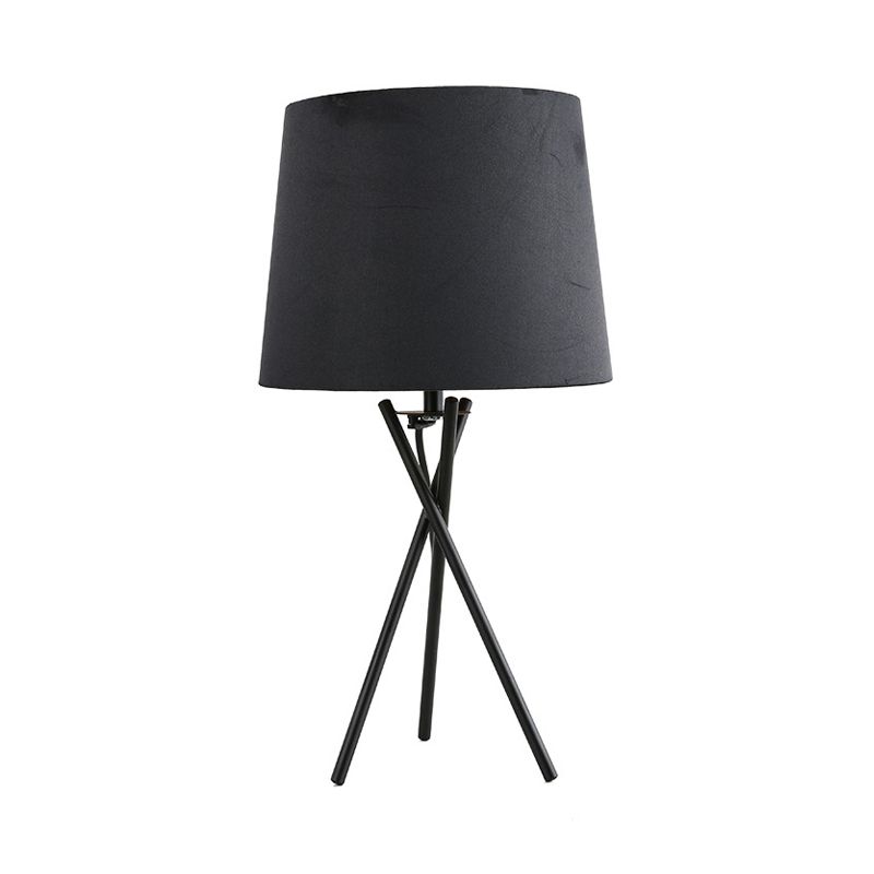Drum Fabric Night Lighting minimalistische Neuheit 1-Licht Schwarz/Weiß-Tischlampe mit Kreuzbeindesign