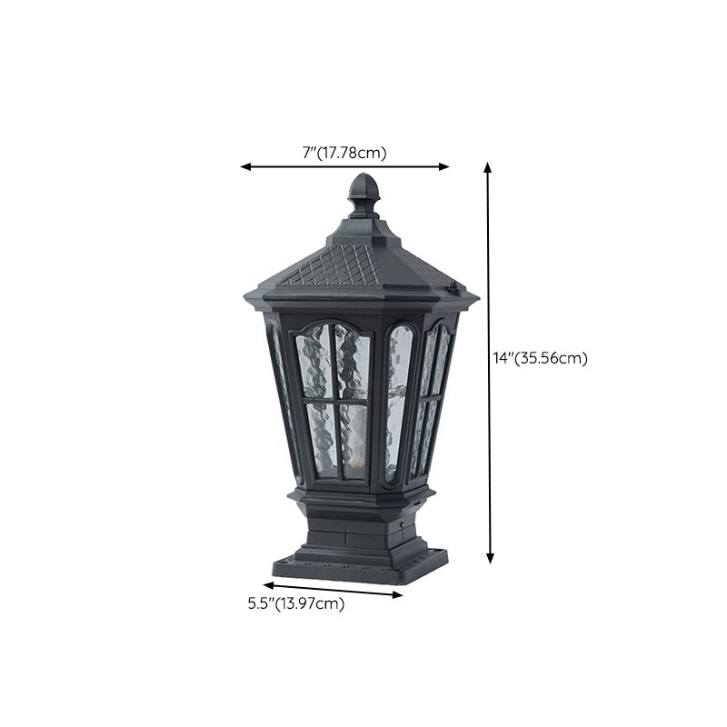 Drum Shape Metal Waterproof Pillar Lamp Modern Style 1 Light Outdoor Lights in Black
