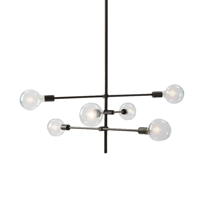 Éclairage de lustre Spoutnik contemporain métallique 6 lumières suspendues de salon avec ampoule exposée en noir / or