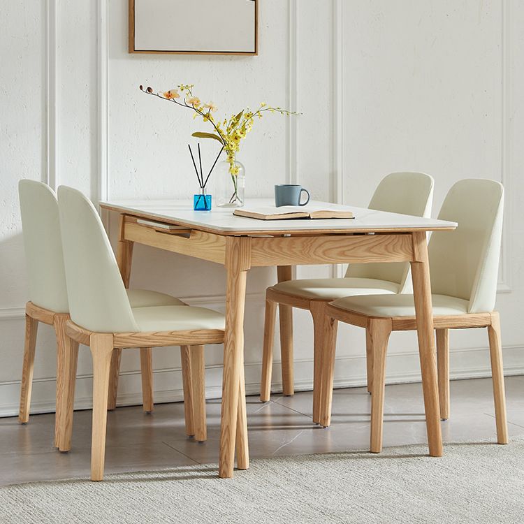 1/2/5/6/7 Pieces Extendable Rectangle Dining Set Sintered Stone Top Wooden Table Set