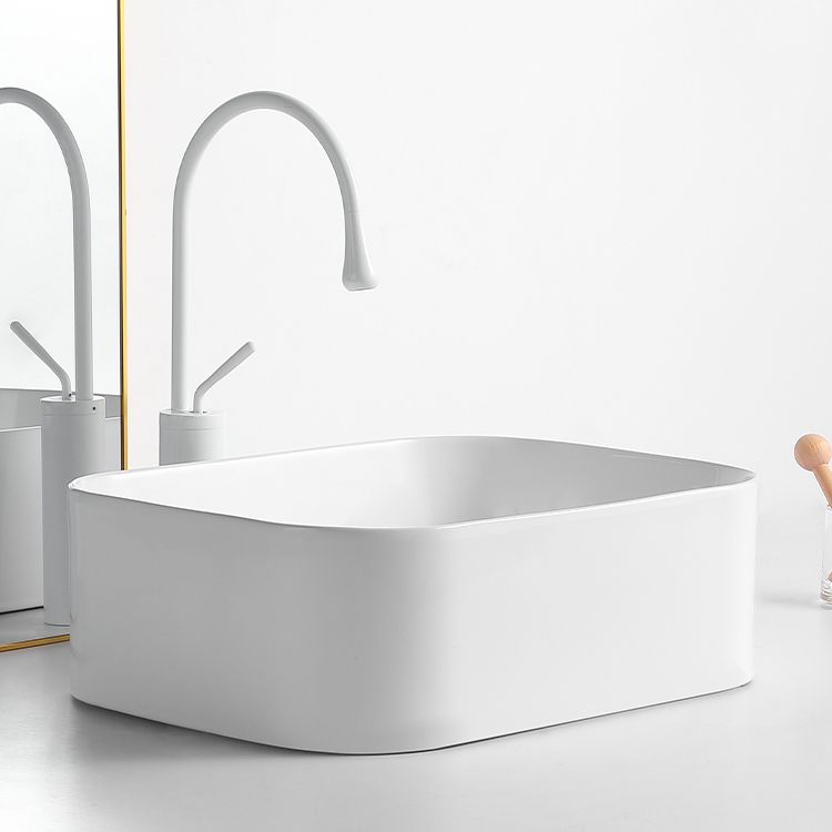 Modern Bathroom Sink Rectangular Porcelain Vessel Sink with Pop-Up Drain