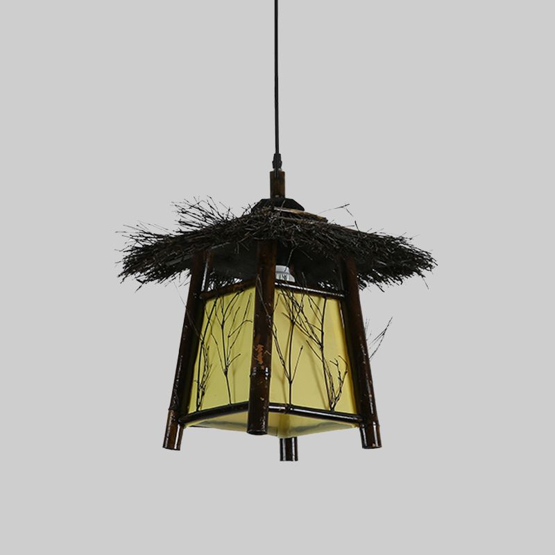 Wood Hand-Worked Pendant Lighting Japanese 1 Head Ceiling Suspension Lamp in Black