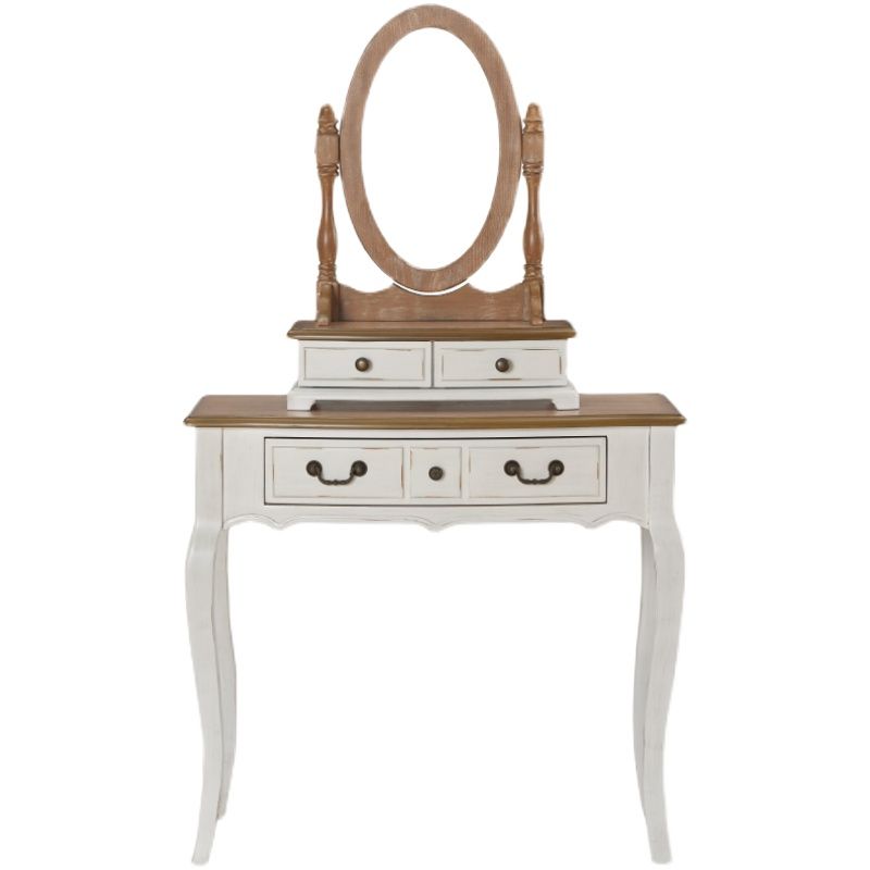 Victorian White Makeup Vanity Desk Table Solid Wood Dressing Table Stool Set