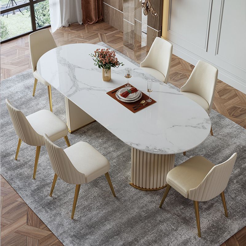 Sintered Stone Top White Table for Restaurant Modern Dining Table with Double Pedestal