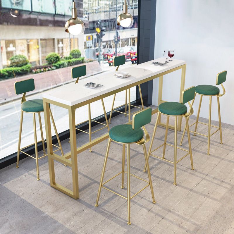 Upholstered Counter Stool Glam Style Low Back Bar Stool with Gold Frame