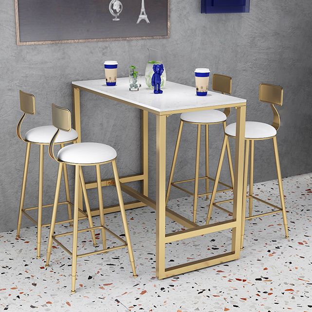 Glam Faux Leather Dining Stools Upholstered Bar Stools with Footrest