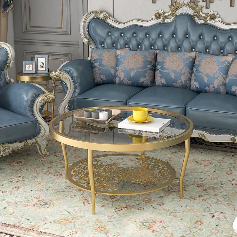 Contemporary Cocktail Table 4 Legs Glass Top Round Single Coffee Table