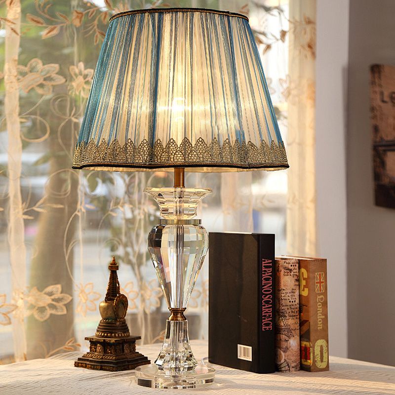 1 kop urn-vormige tafellicht eigentijdse afgeschuinde kristal kleine bureaulamp in blauw