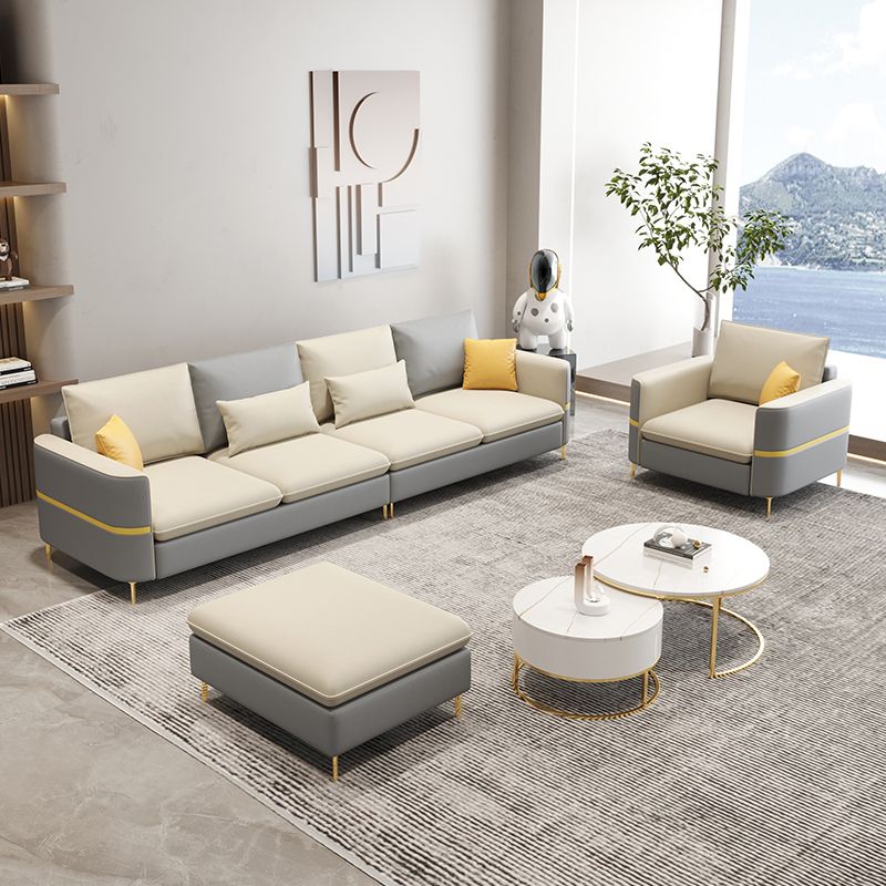 Contemporary Solid Color Faux Leather Square Arm Sofa For Living Room