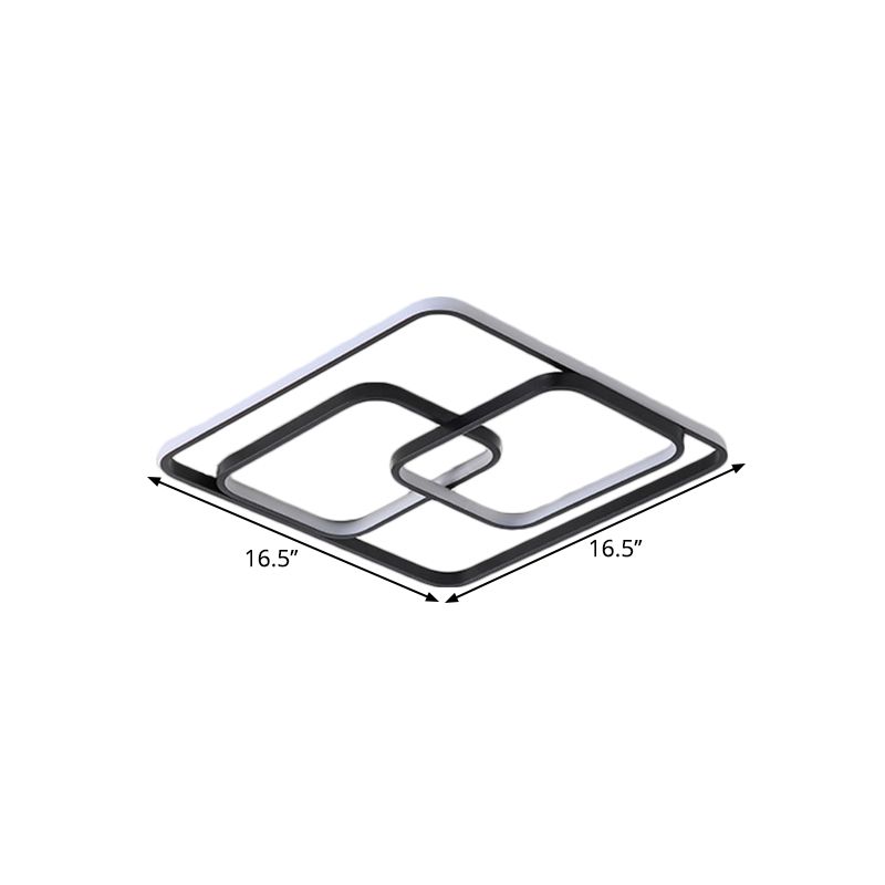 Metal Square and Rectangle Ceiling Lamp Contemporary 16.5"/20.5" W LED Black Flush Mount Lighting, Warm/White Light