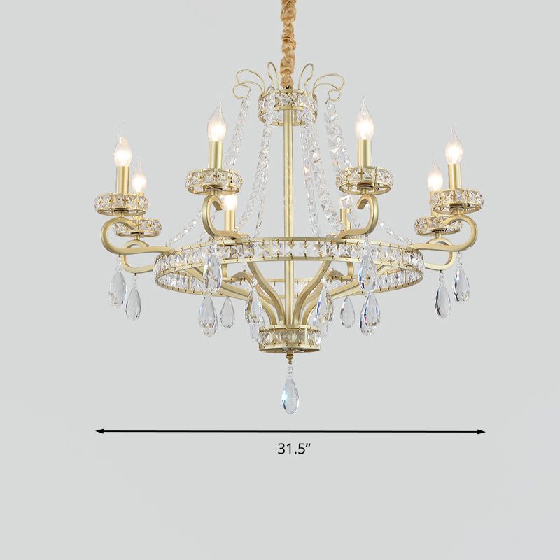 Lámpara de vela dorada lámpara de lámpara gota de cristal tradicional 5/8 luces salas de estar lámpara de estar kit