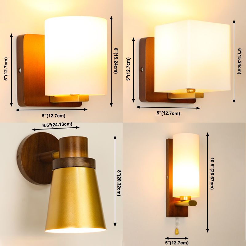 Sitting Room One Head Wall Sconce Contemporary Log and White Glass Wall Mounted Light Fixture