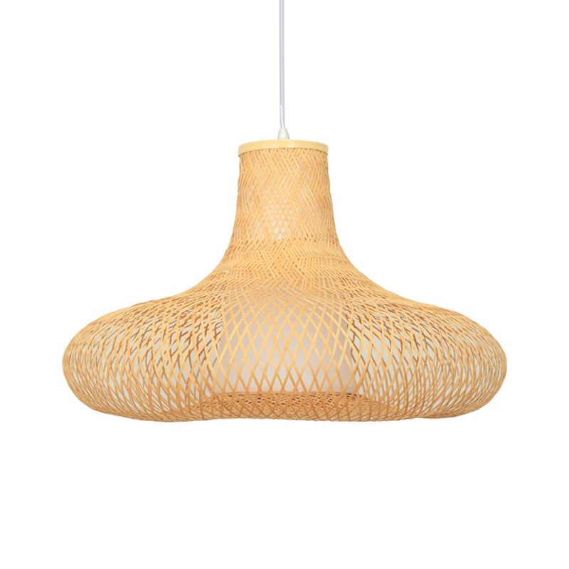 Weave Suspension Pendant Contemporary Bamboo 1 Bulb Wood Hanging Light Kit, 16"/19.5" Wide