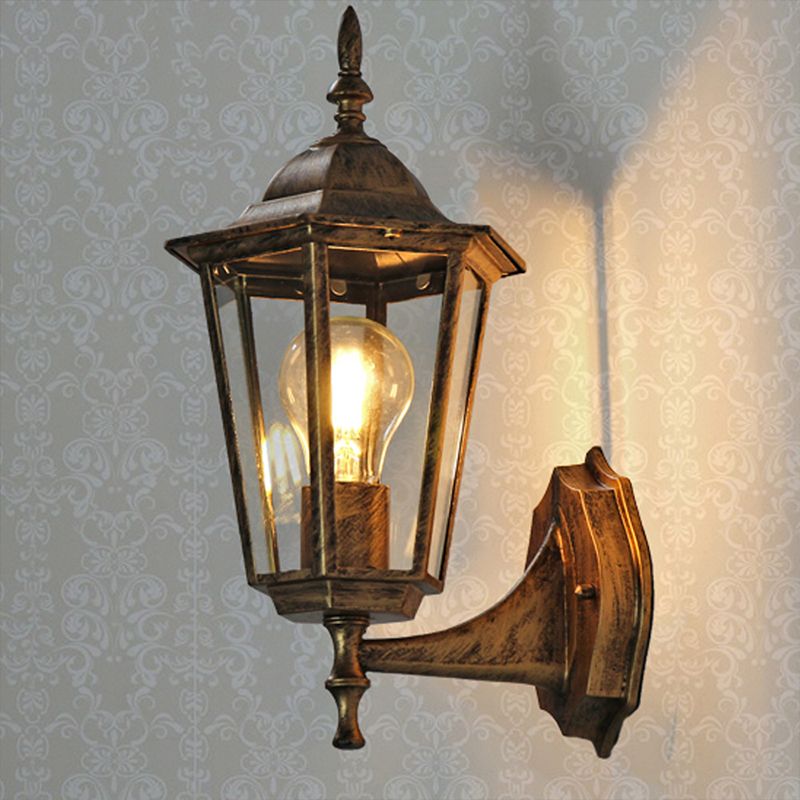 Clear Glass Tapered Wall Light Fixture Vintage Single-Bulb Courtyard Wall Sconce Lamp