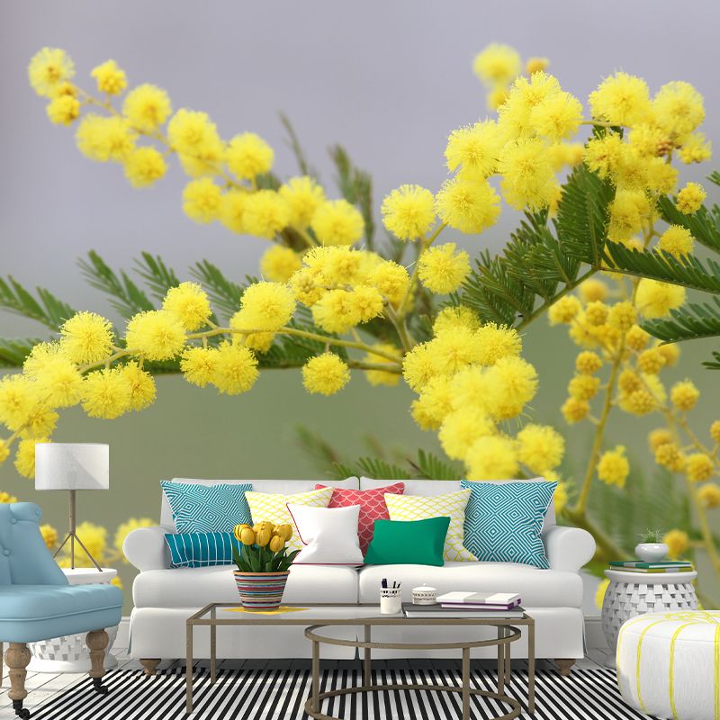 Yellow Mimosa Wall Covering Stain Resistant Living Room Simple Wall Decor