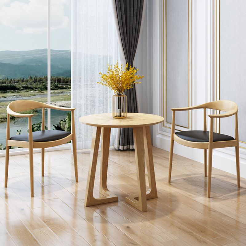Round Double Pedestal Casual Dining Table Wood Color Fixed Table with Ashwood Solid Wood