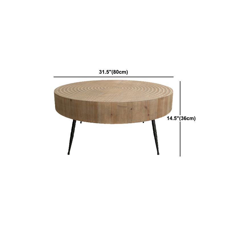 Round Sold Wooden Coffee Table with Black Base and Brone Top