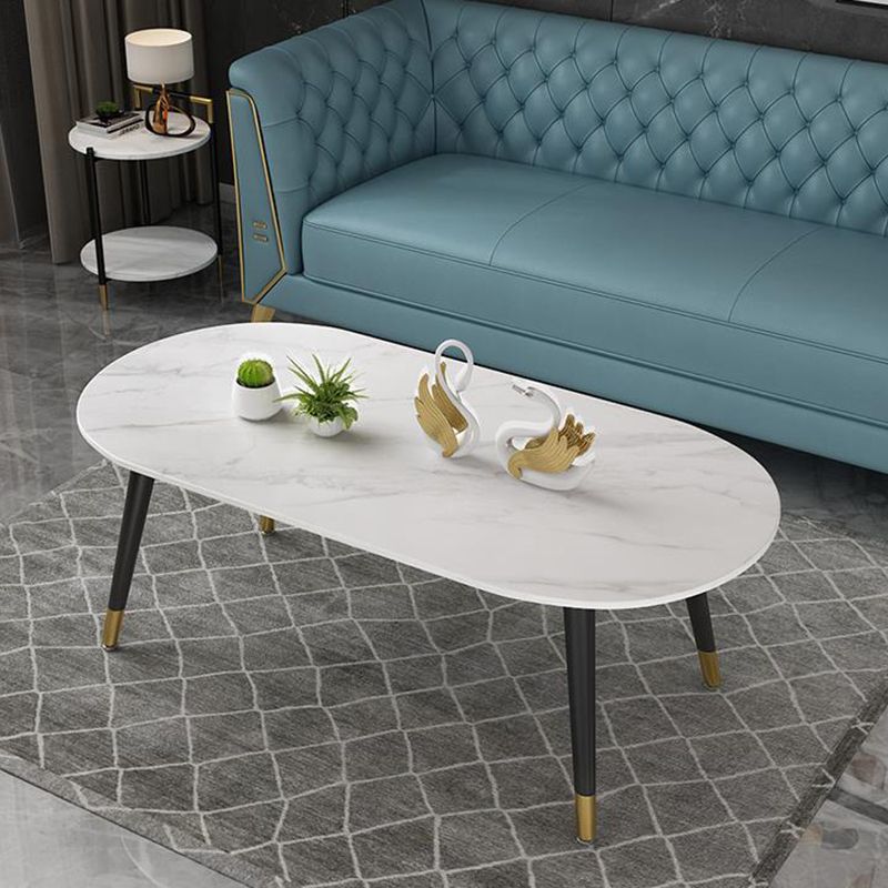 18.8" Tall Modern Ironcraft 4 Legs Black/white Slate Top Coffee Table
