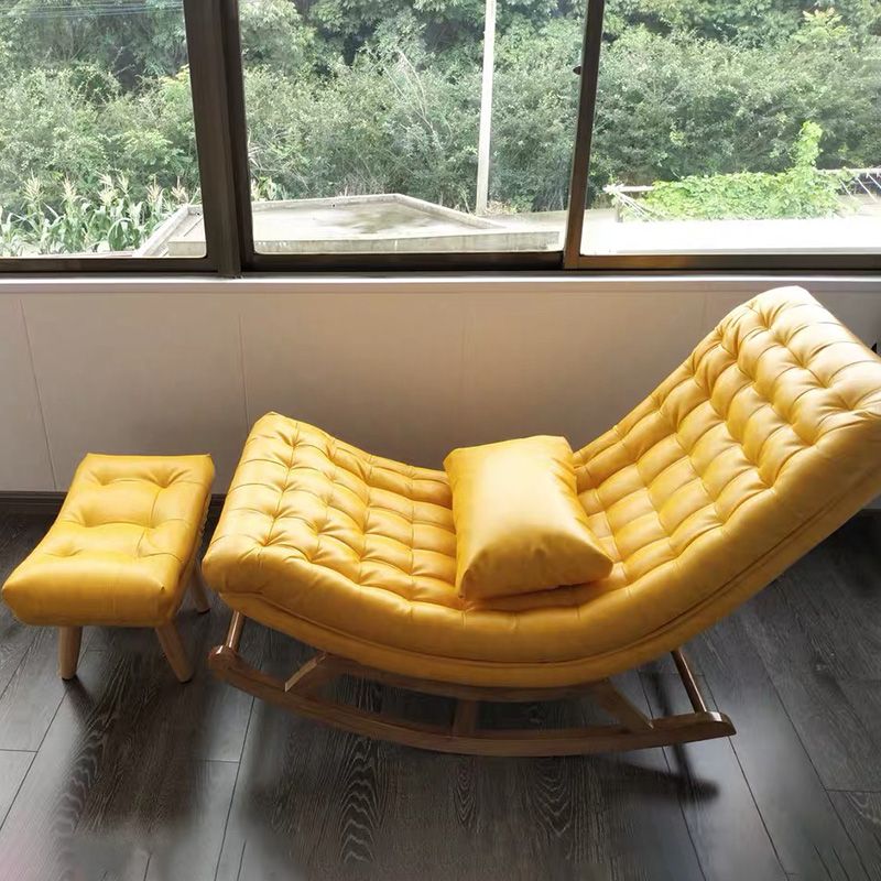 Modern Faux Leather Rocking Chair Tufted Cushions Chair with Pillow