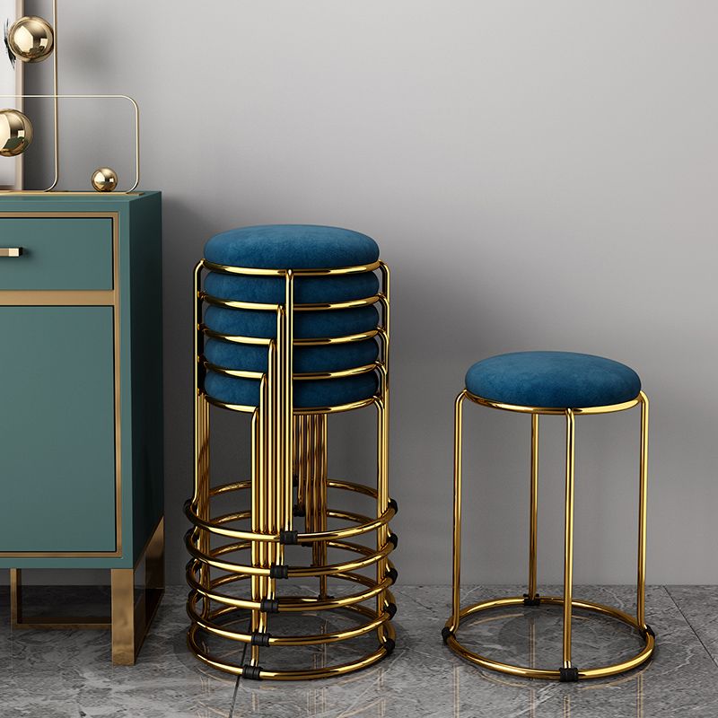 Velvet Upholstered Ottoman Solid Color Round Contemporary Metal Frame Ottoman