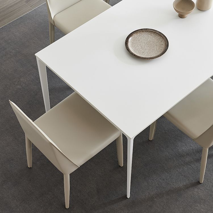 Modern Sintered Stone Table Set of 5/7 with Rectangle Table Dining Set with White Chairs